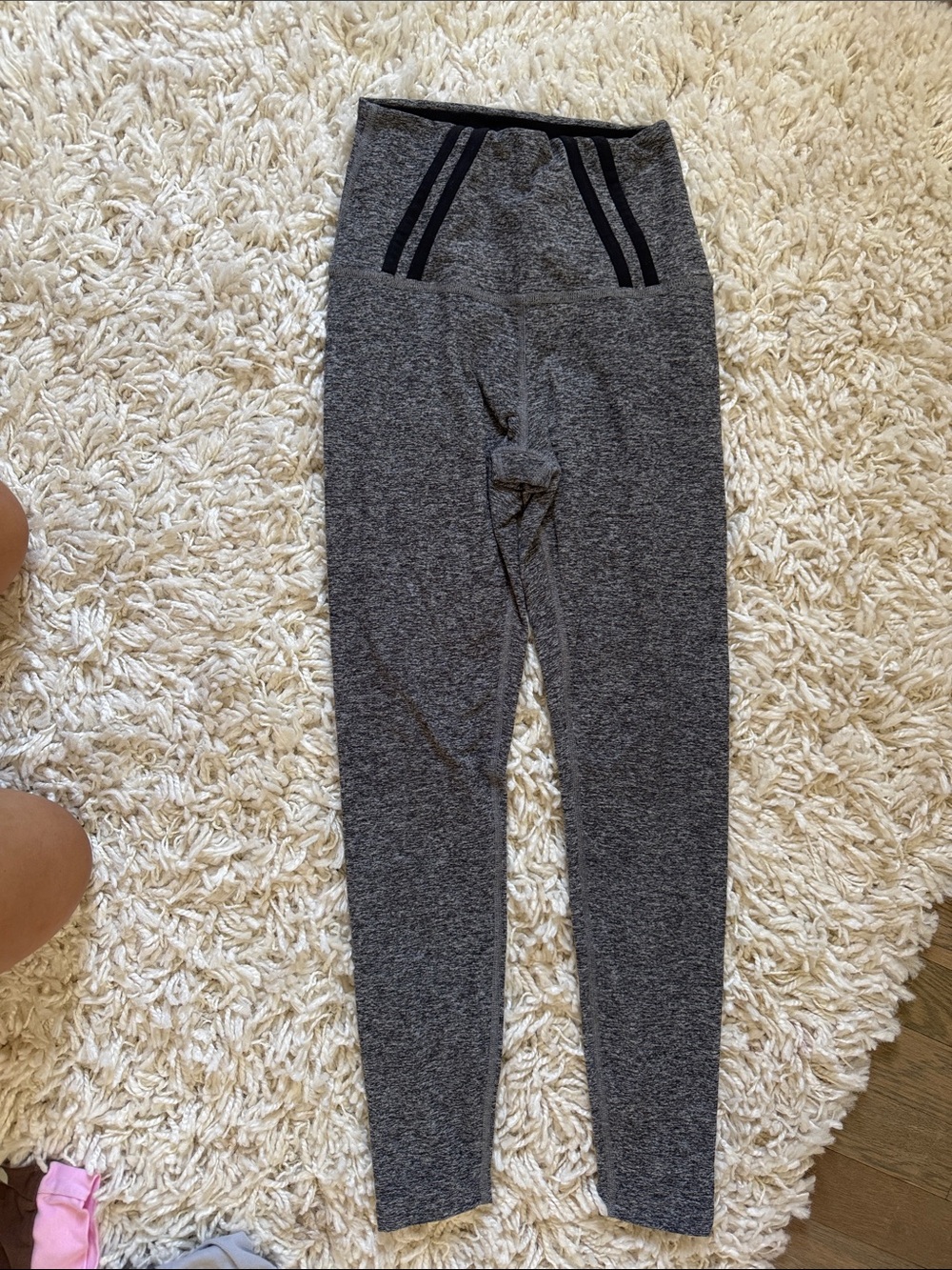Beyond Yoga Heather Gray High-Waist Leggings with Black Stripe Detail